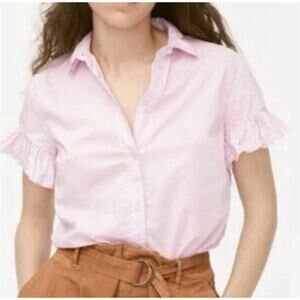 J. Crew Classic-Fit Lightweight Cotton Poplin Ruffle-Sleeve Shirt Pink Size 4